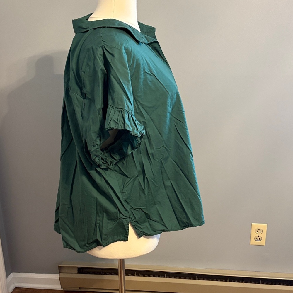 Lane Bryant Emerald Green Short-Sleeve Button Front Blouse - Picture 3 of 6